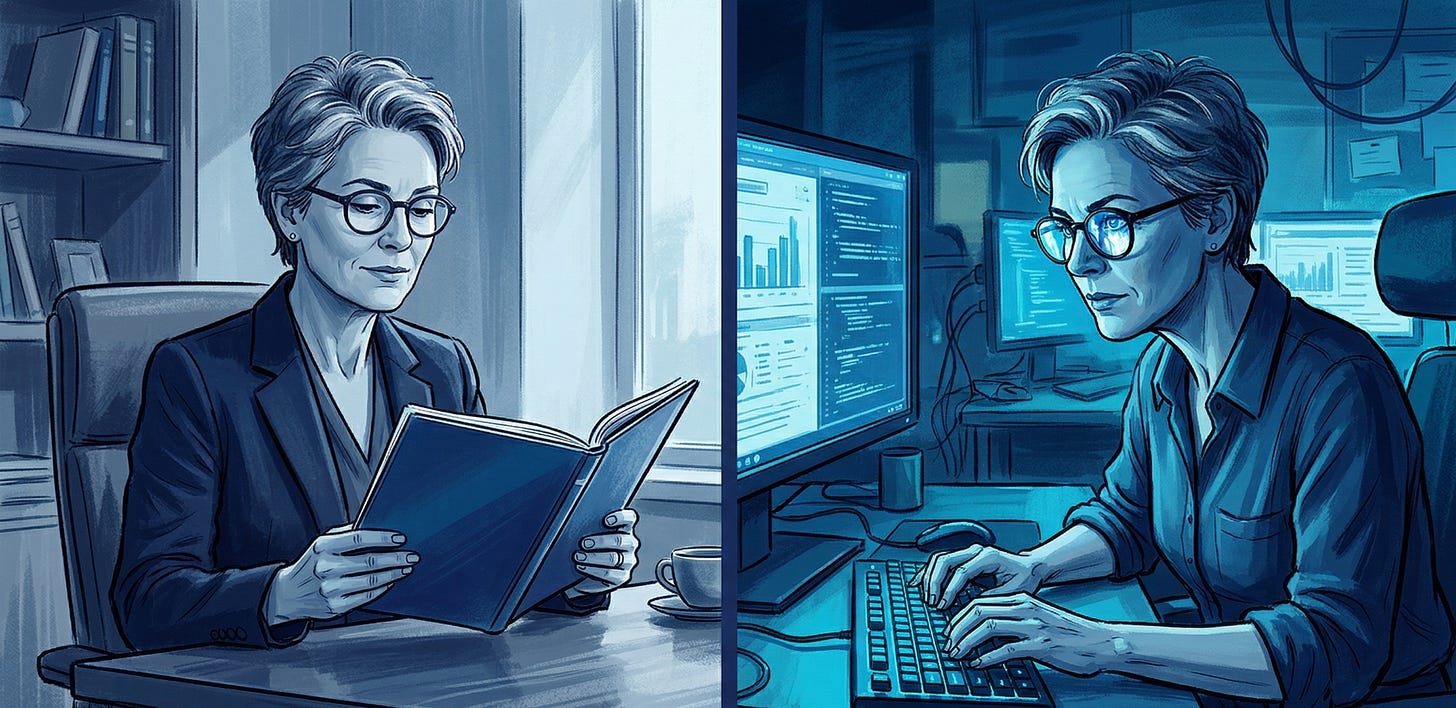 Executive doing, instead of reading