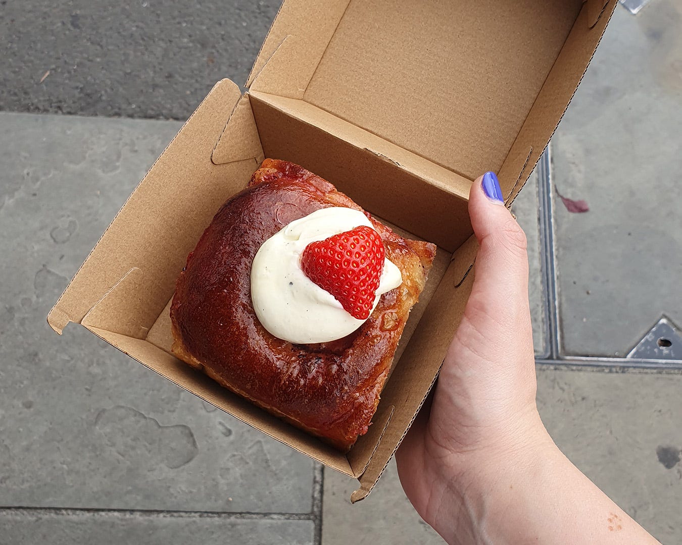 A strawberry, sumac and salted vanilla labneh sourdough bun from Bunhead Bakery