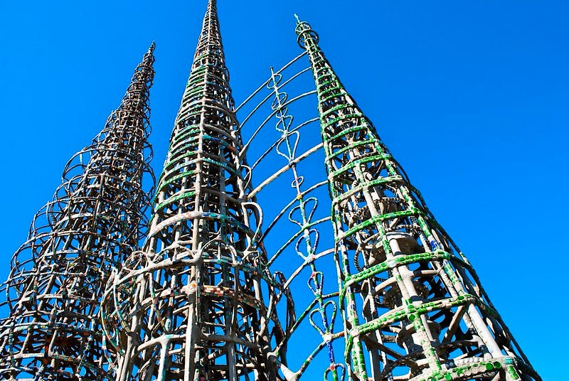 Mosaic towers rising into a deep blue sky