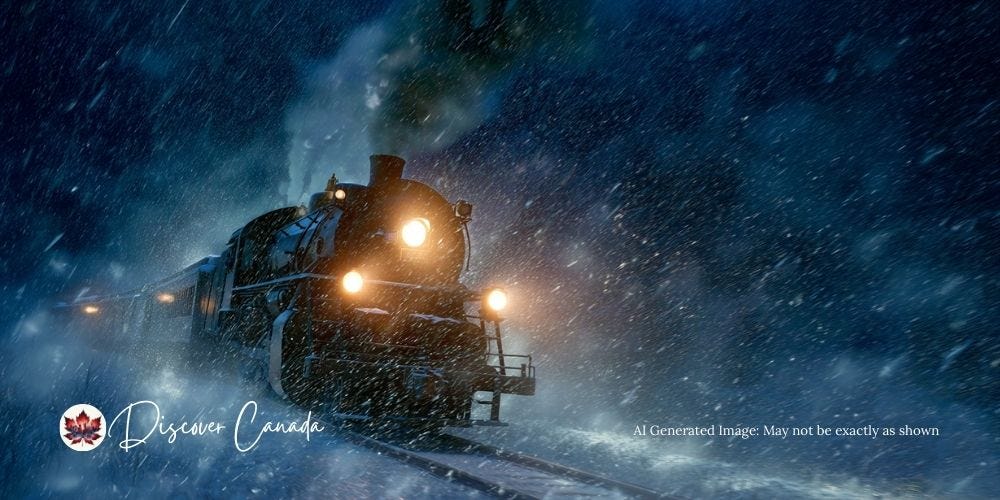 A relief train from Boston fighting through a blizzard to bring aid to Halifax in 1917. A relief train from Boston fighting through a blizzard to bring aid to Halifax in 1917.