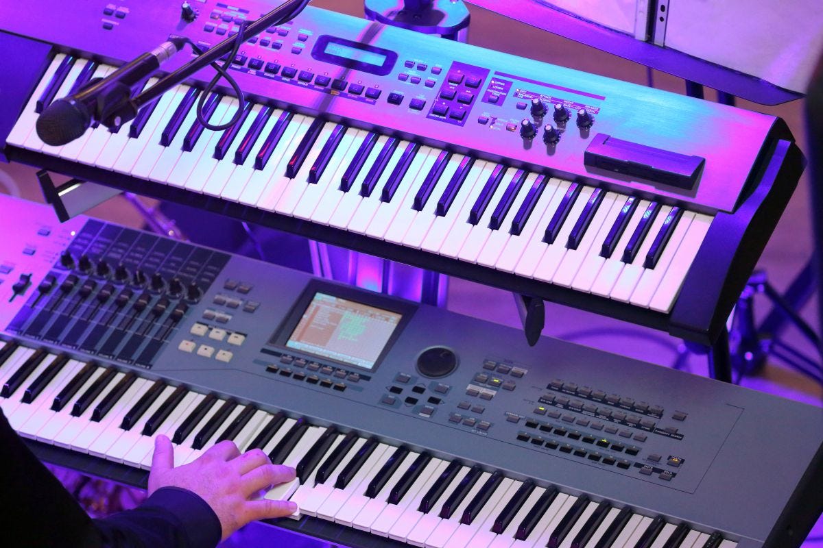Two synthesizers in a concert setup