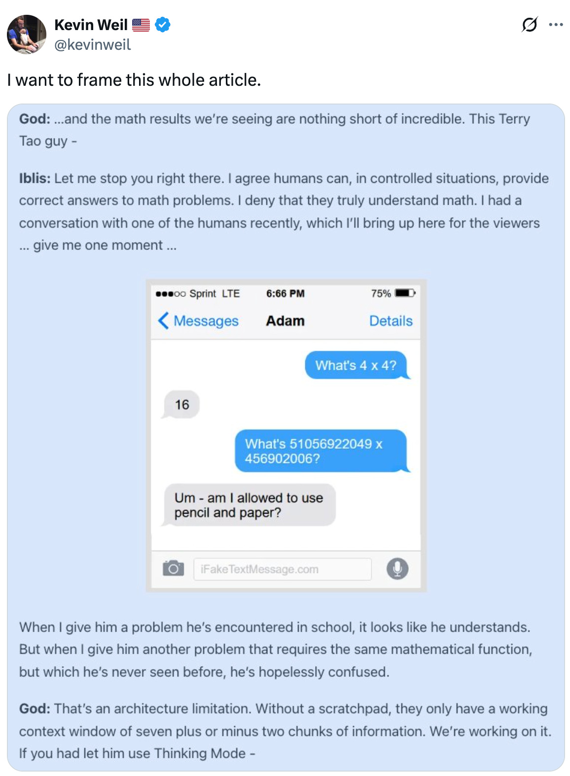 Post See new posts Conversation Kevin Weil 🇺🇸 @kevinweil I want to frame this whole article. Post See new posts Conversation Kevin Weil 🇺🇸 @kevinweil I want to frame this whole article.