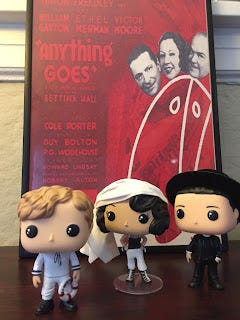 Custom Funko Pops designed by Amanda Tang. Billy Crocker, Reno Sweeney, and Moonface Martin, in Anything Goes, 1934