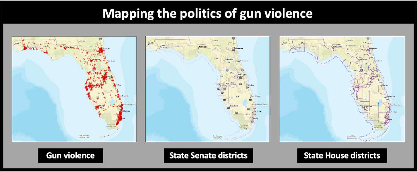 Mapping the politics of gun violence and the gun lobby donations to Republicans and DeSantis to relax gun safety regulations
