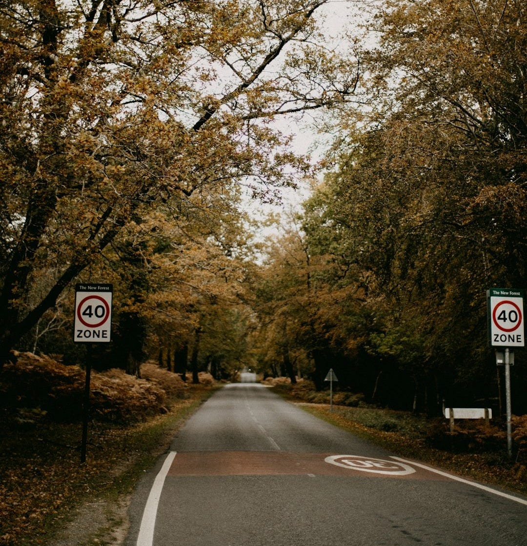 a road with a no parking sign on the side of it a road with a no parking sign on the side of it