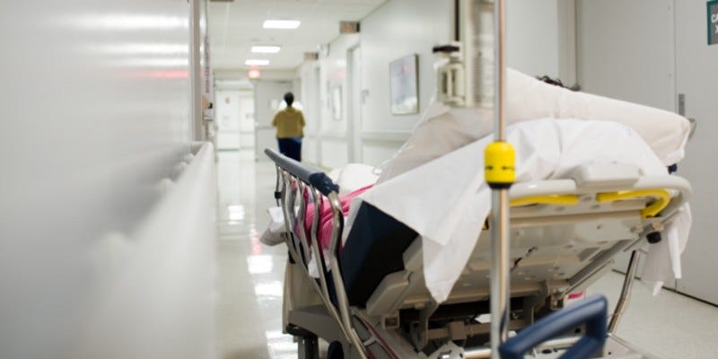 hospital bed in a corridor hospital bed in a corridor