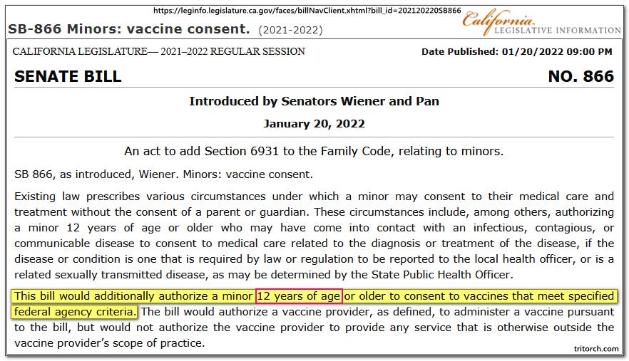 california senate bill would allow children 12 and old to get vaccines without parental input or permission