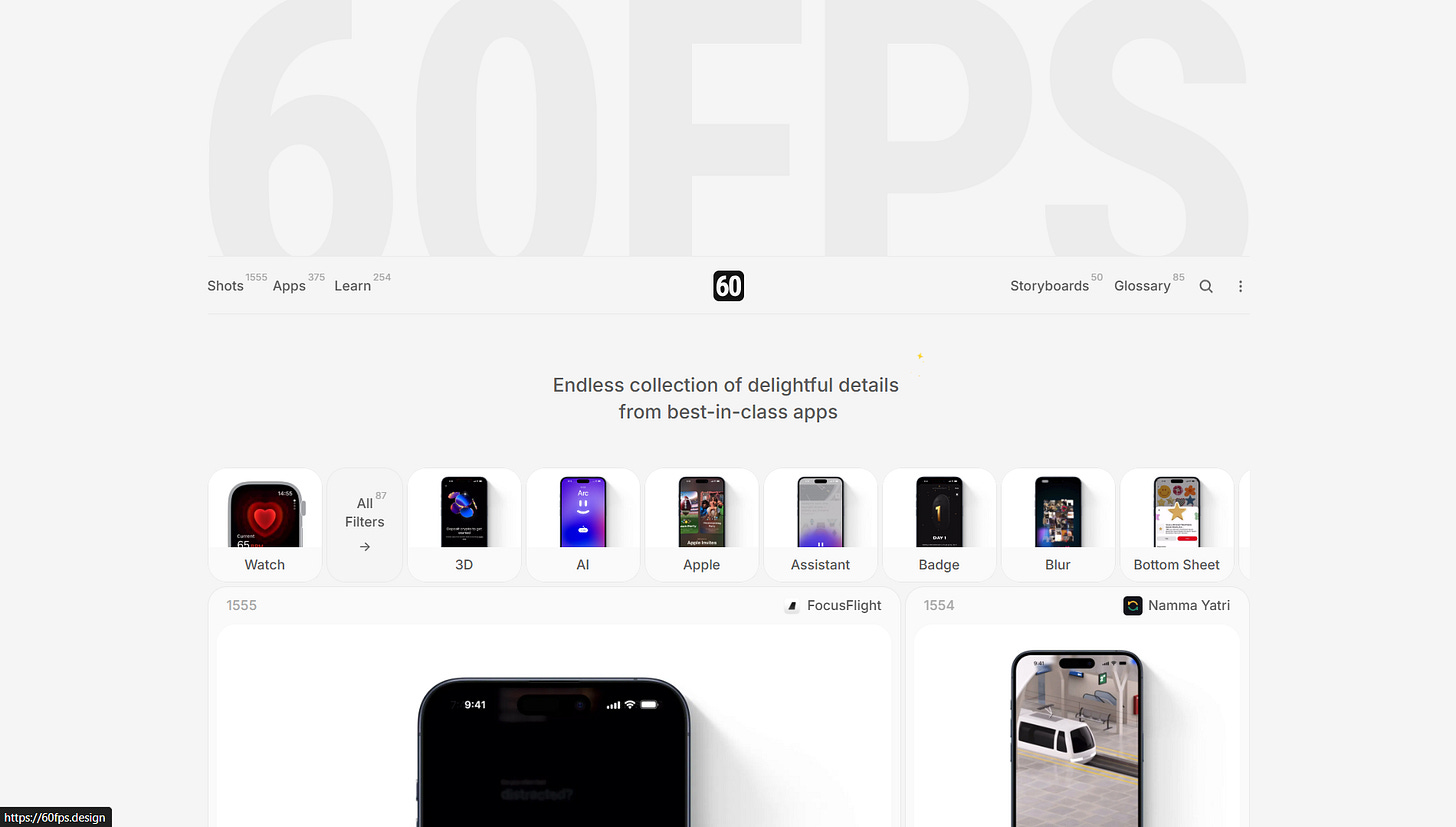Snímek obrazovky z webu 60fps.design