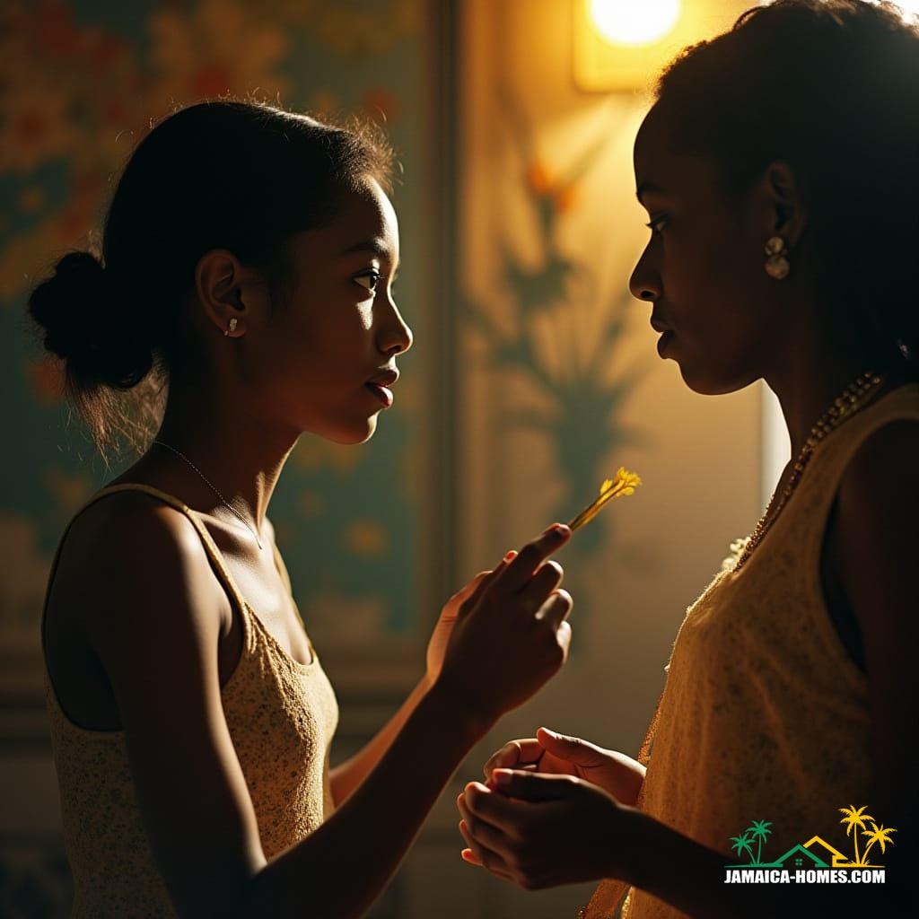  Cinematic film still, shot on v-raptor XL and 35mm film, of young adults, British-born children of Windrush pioneers, coming of age in the 1980s. They are immersed in Jamaican food, faith, and rhythm. Film grain, vignette, cinematic lighting, color graded, post-processed, live-action, high quality, atmospheric, epic, stunning, dramatic.