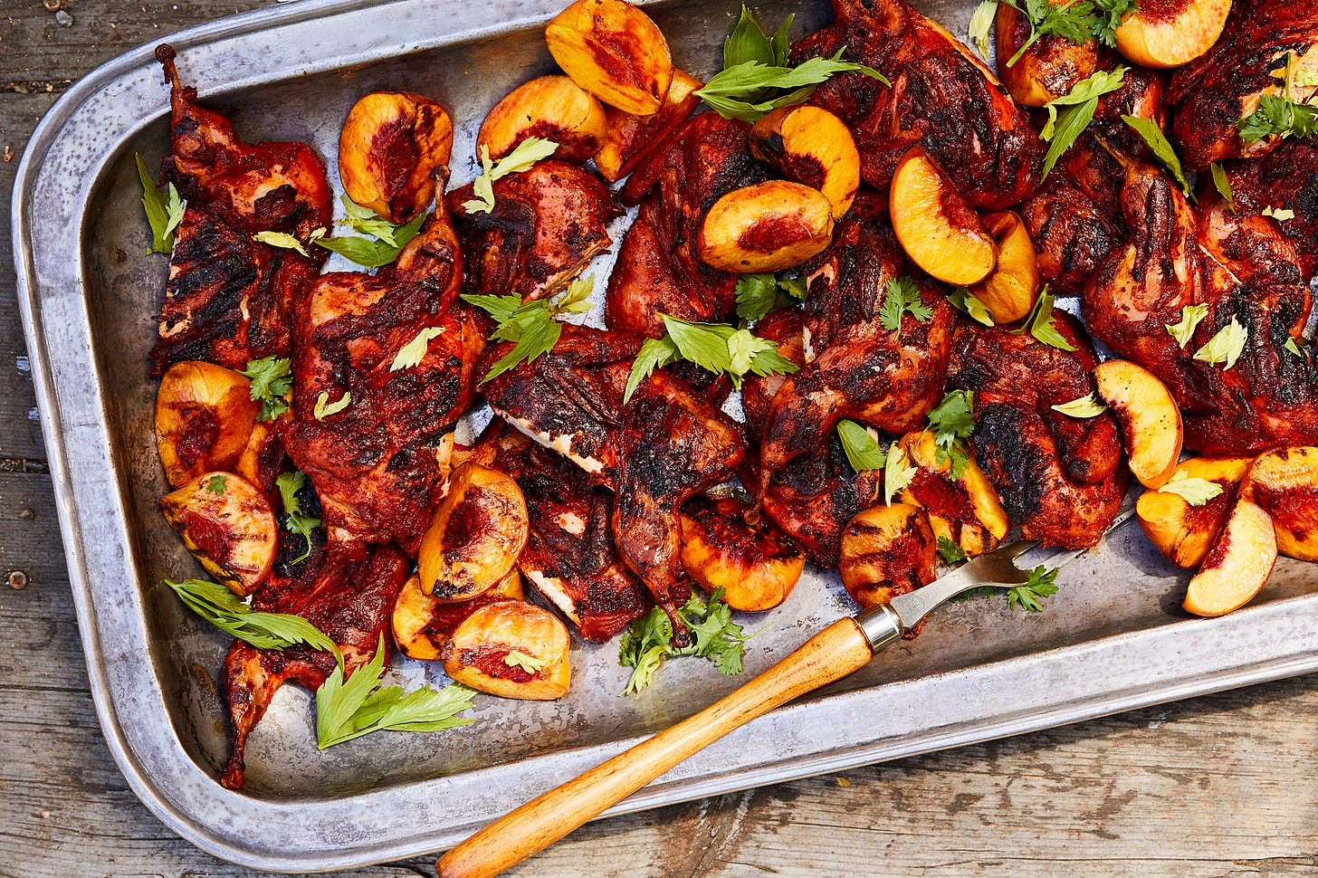Achiote-Marinated Quail with Grilled Peaches 