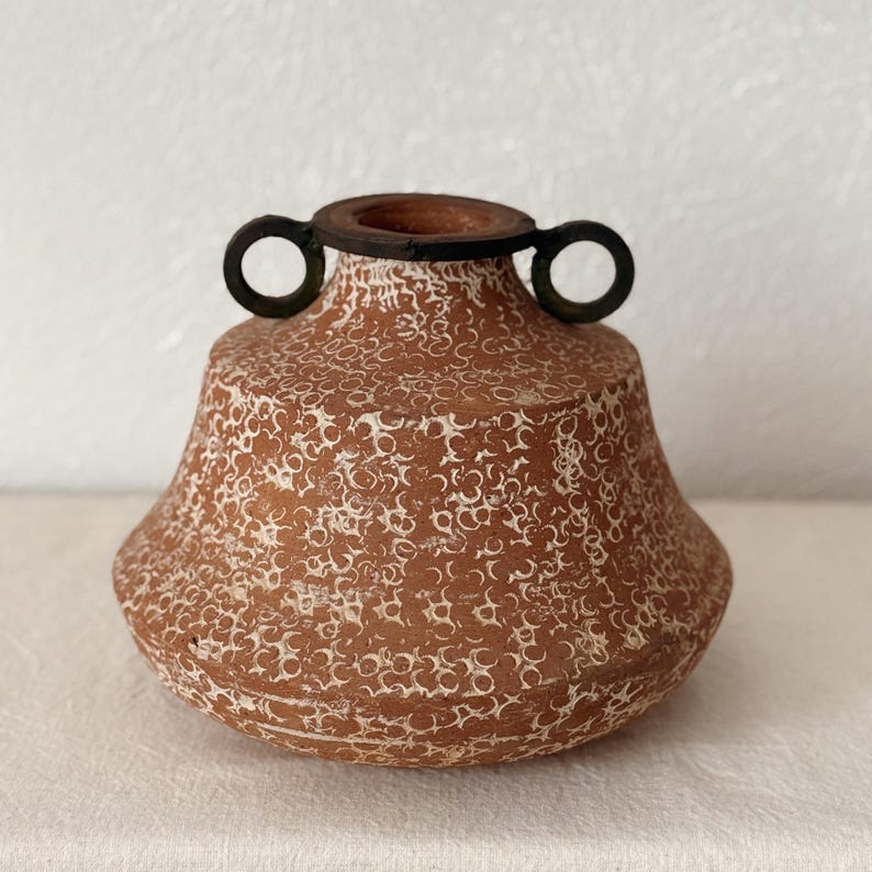 Vintage Heavy Decorative Terracotta Vase image 1