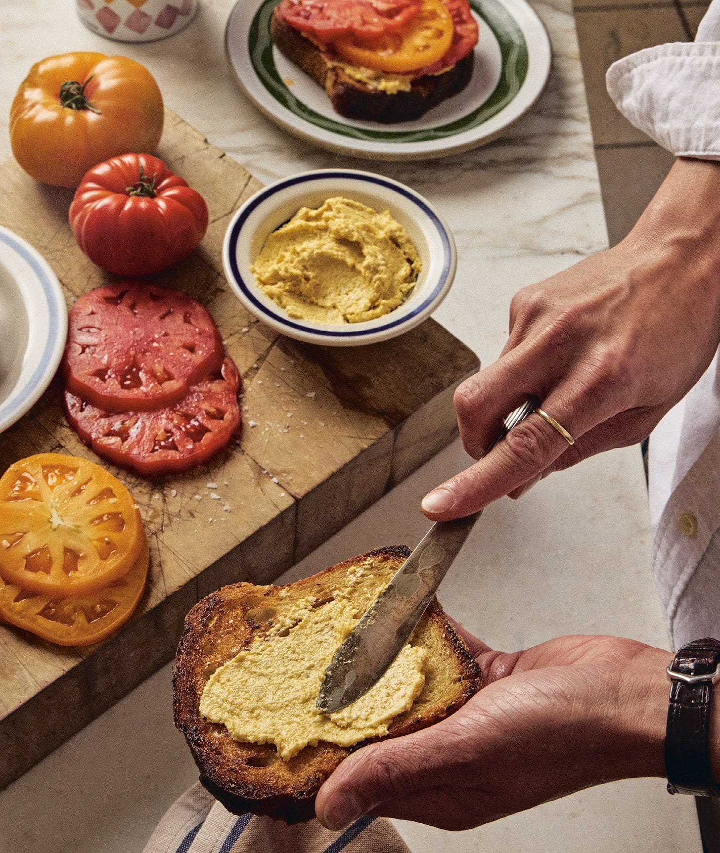 Pierce Abernathy's tomato toast with corn butter.