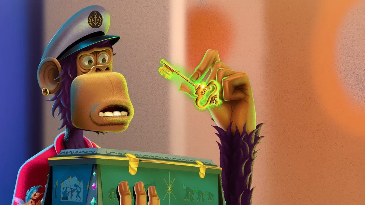 Bored Ape mascot Curtis from the Trial of Jimmy the Monkey trailer.