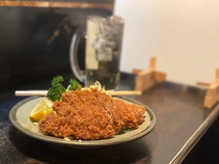 Horse sashimi and fried pork at Amanoya