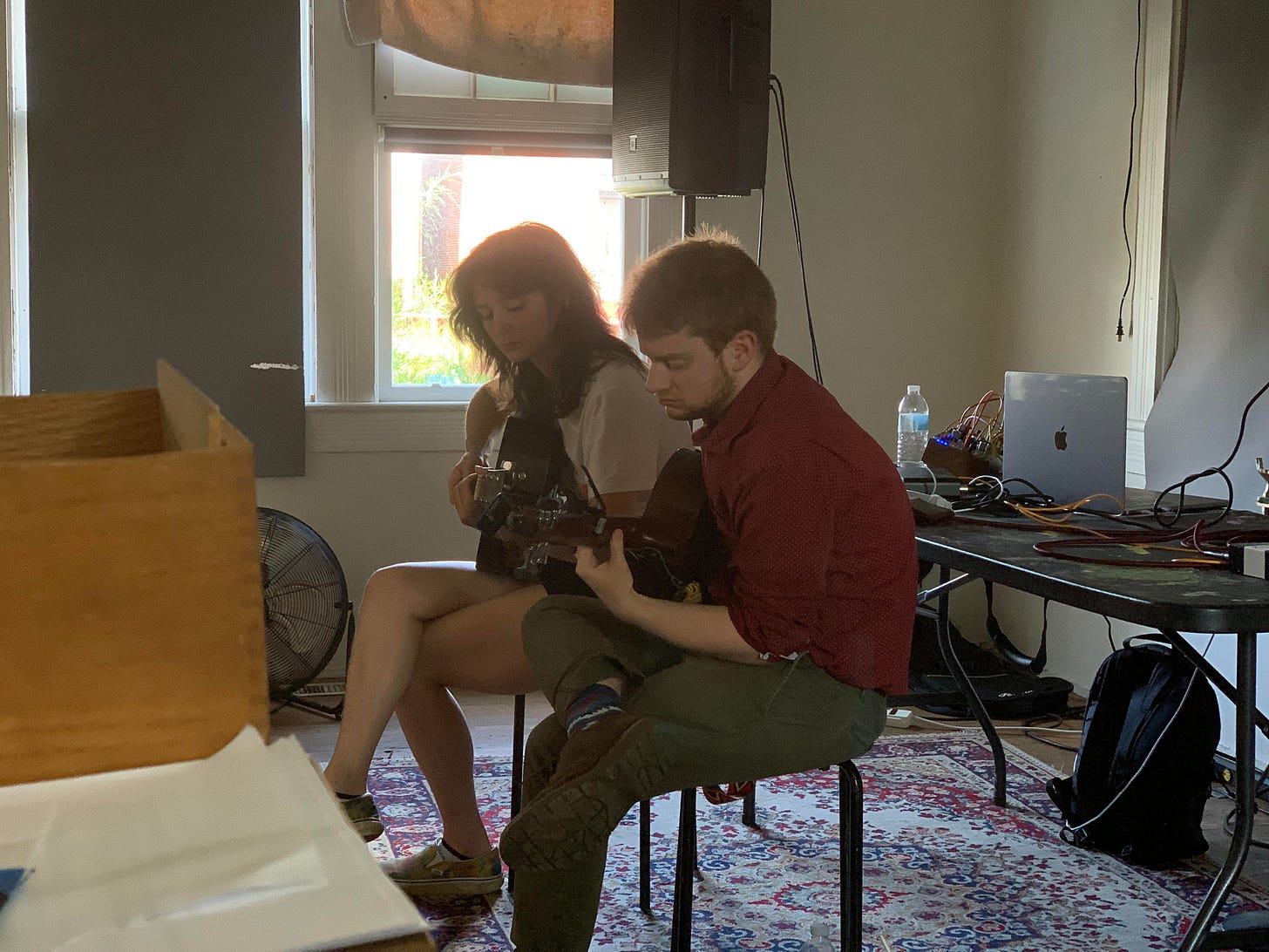 Gabbo and Etai playing guitar at Rhizome