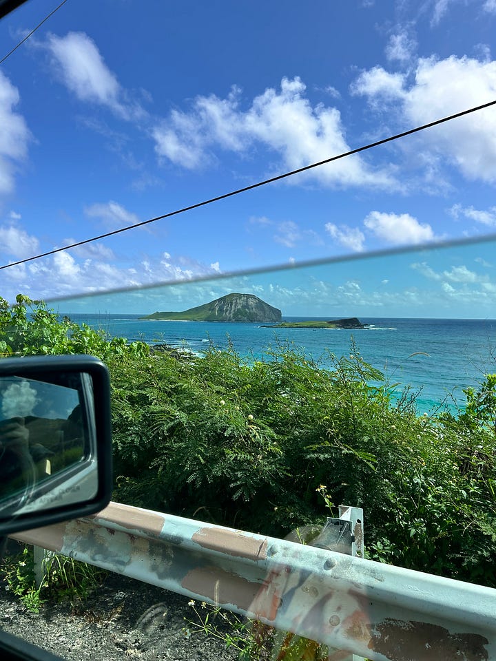 Please Enjoy Your Stay bookmarks, an empty free library, BookEnds, and a view of the ocean