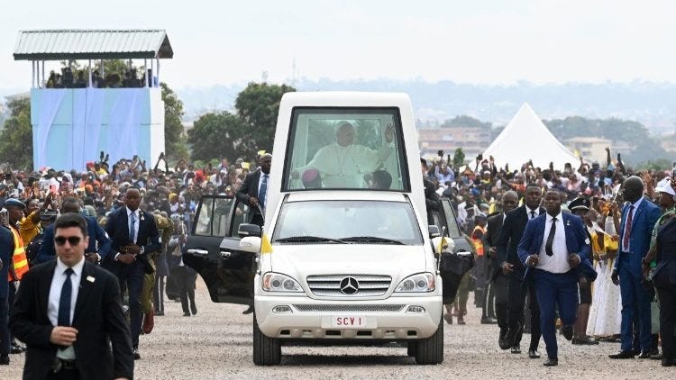 Pope Leo arriving for the Mass in Yaoundé-Ville Airport, Cameroon