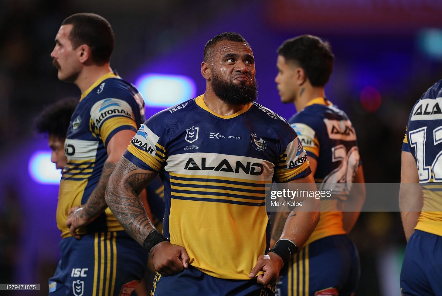 News Photo : Junior Paulo of the Eels looks dejected after the... NRL Semi Final - Eels v Rabbitohs : News Photo