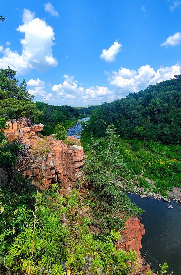 Pictures of cliffs along rivers edge from below and above