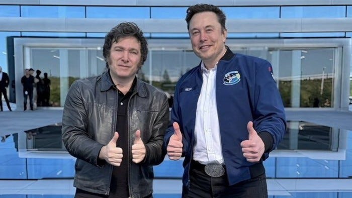 Javier Milei, left, and Elon Musk from Musk’s X account