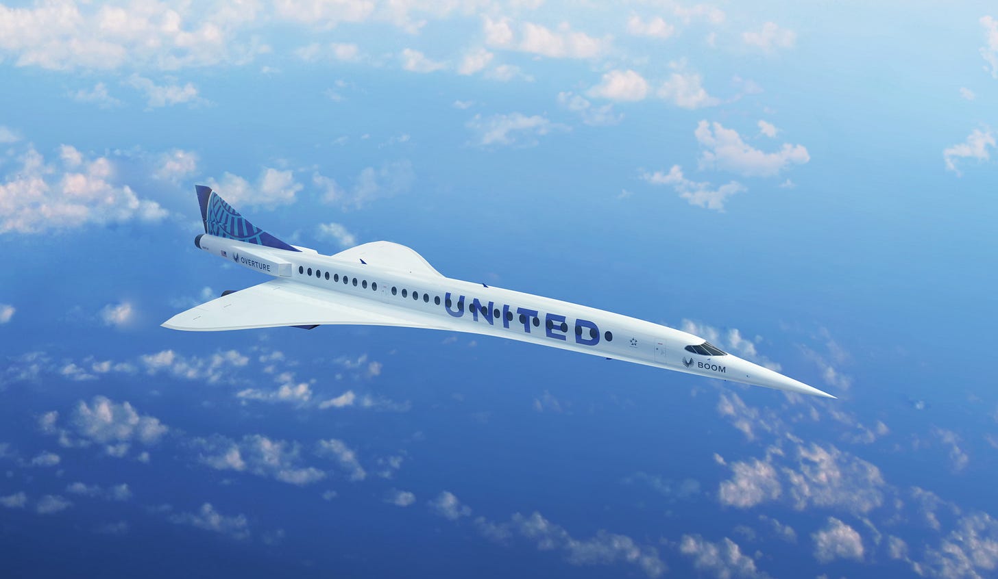 Rendering of Boom Technologies' Overture aircraft in United Airlines livery. Rendering of Boom Technologies' Overture aircraft in United Airlines livery.