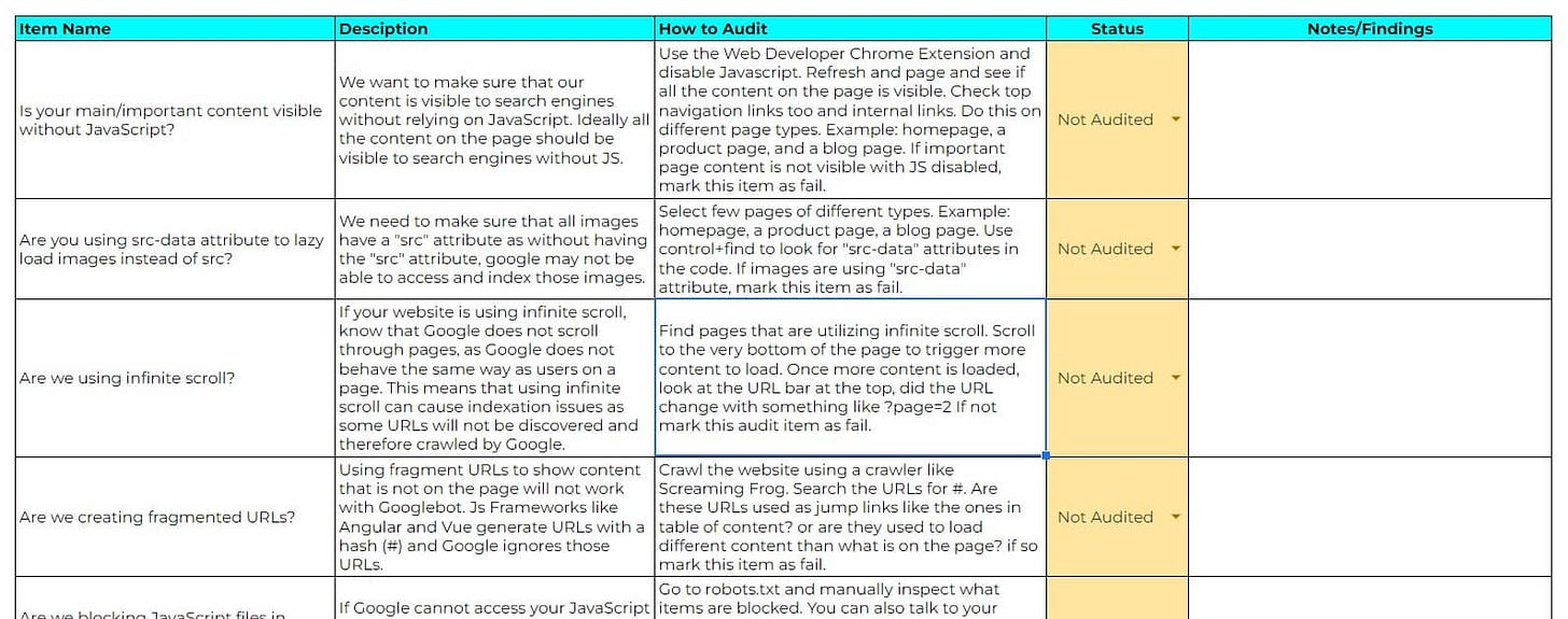JS SEO Audit Template JS SEO Audit Template