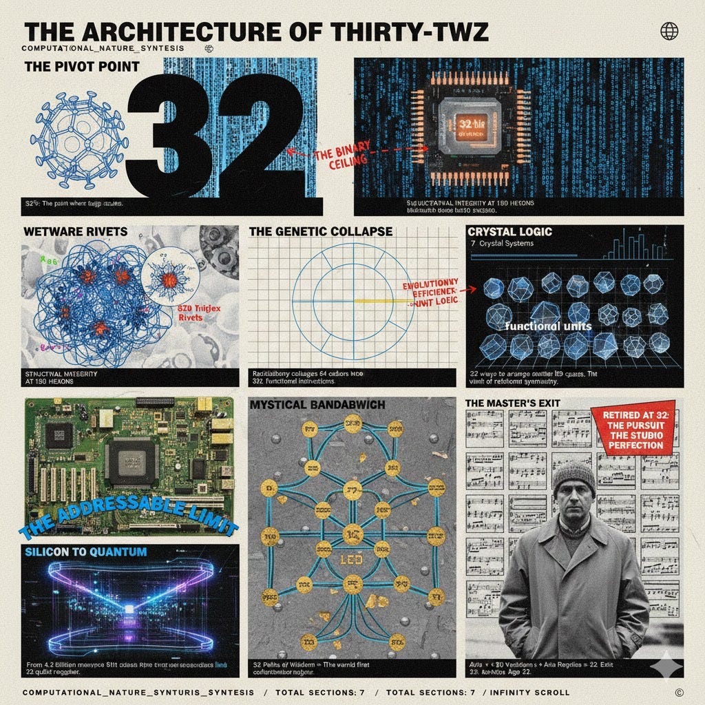 The Architecture of Thirty-Two: Symmetry, Logic, and Information in Natural and Synthetic Systems