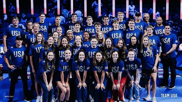Group photo of the U.S. Olympic Swimming Team.