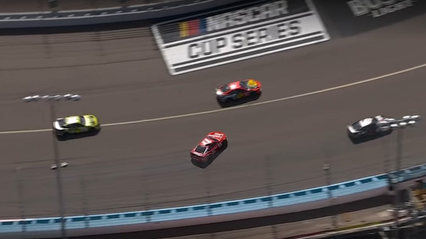 Denny Hamlin spin Tyler Reddick 2024 NASCAR Cup Series Phoenix Raceway video Shriners Children's 500