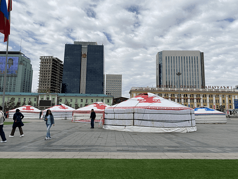 National parliament building, gers across Sukhbaatar square