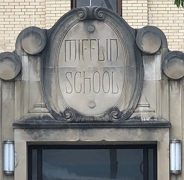 Original stone carved sign for the Mifflin School.