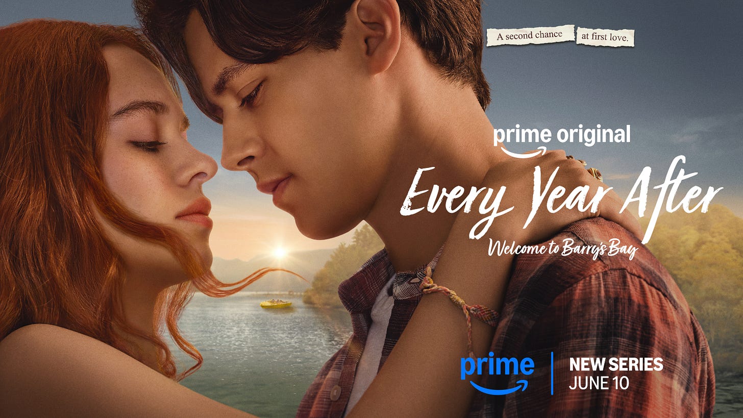 Persephone and Sam are standing close. They're look at each other's lips. The bay is in the background.