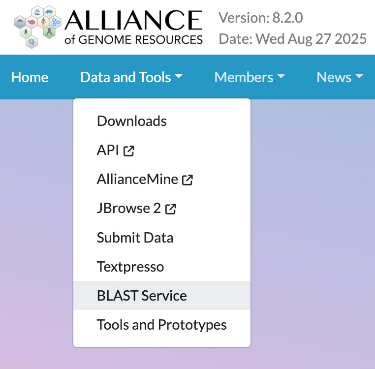 BLAST menu selection at Alliance