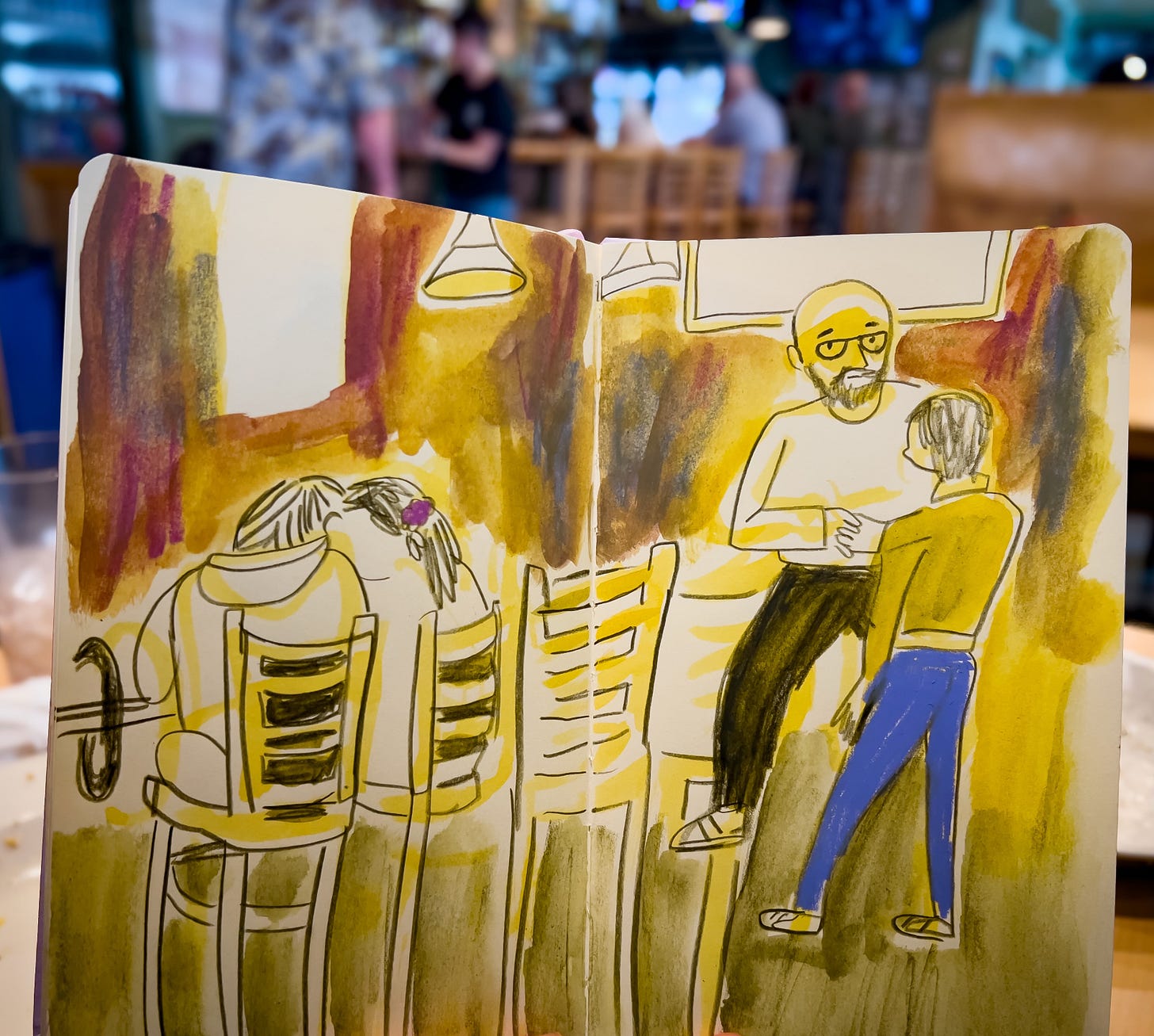 sketchbook drawing of a bar by Beth Spencer