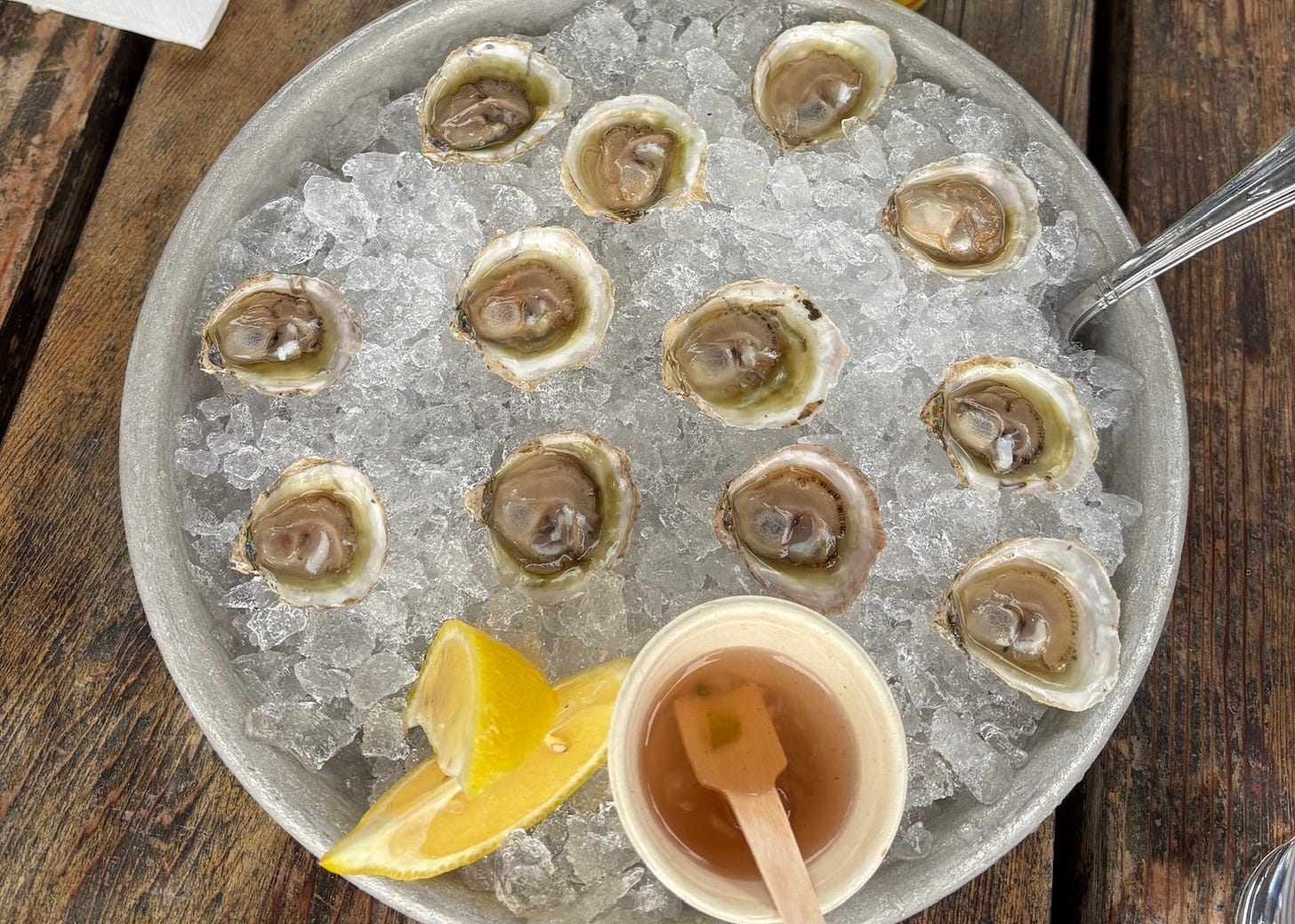 A dozen Little Olys oysters on ice served at the Tide Tables at Westcott Bay A dozen Little Olys oysters on ice served at the Tide Tables at Westcott Bay