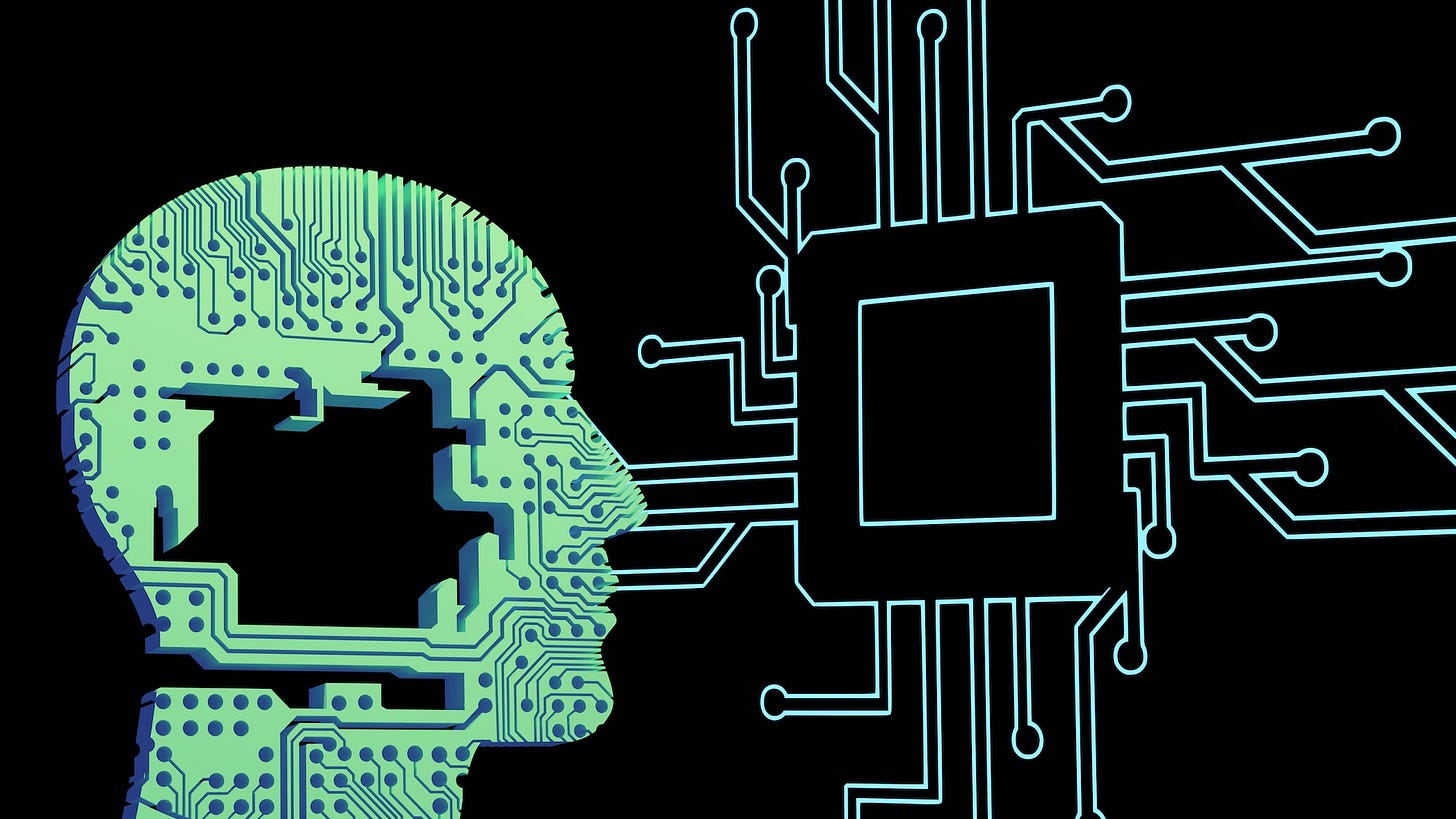 a person's head with a circuit board in front of it a person's head with a circuit board in front of it