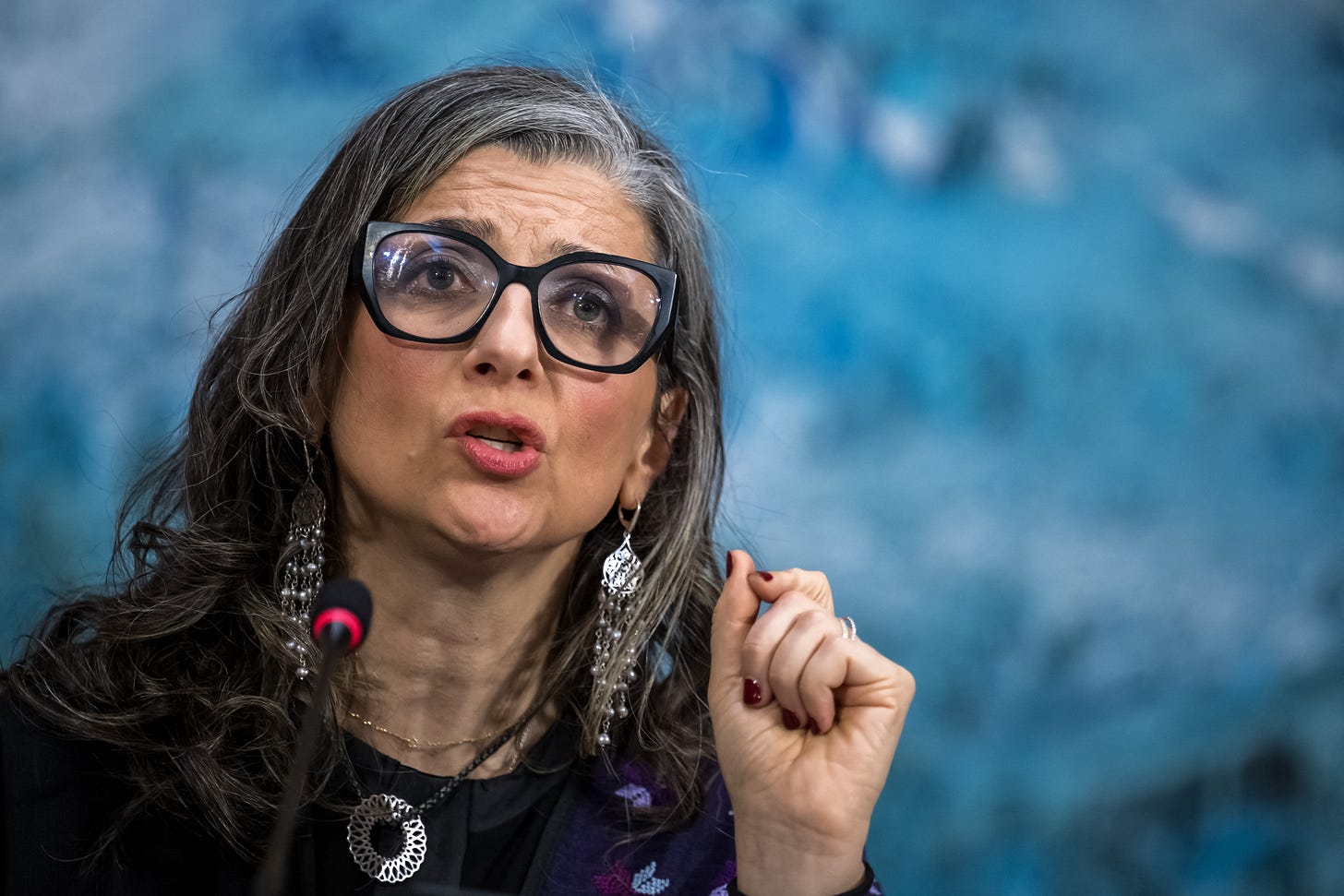 Francesca Albanese presents her latest report before the UN Human Rights Council in Geneva on March 23, 2026. Photo by Fabrice Coffrini/AFP via Getty Images