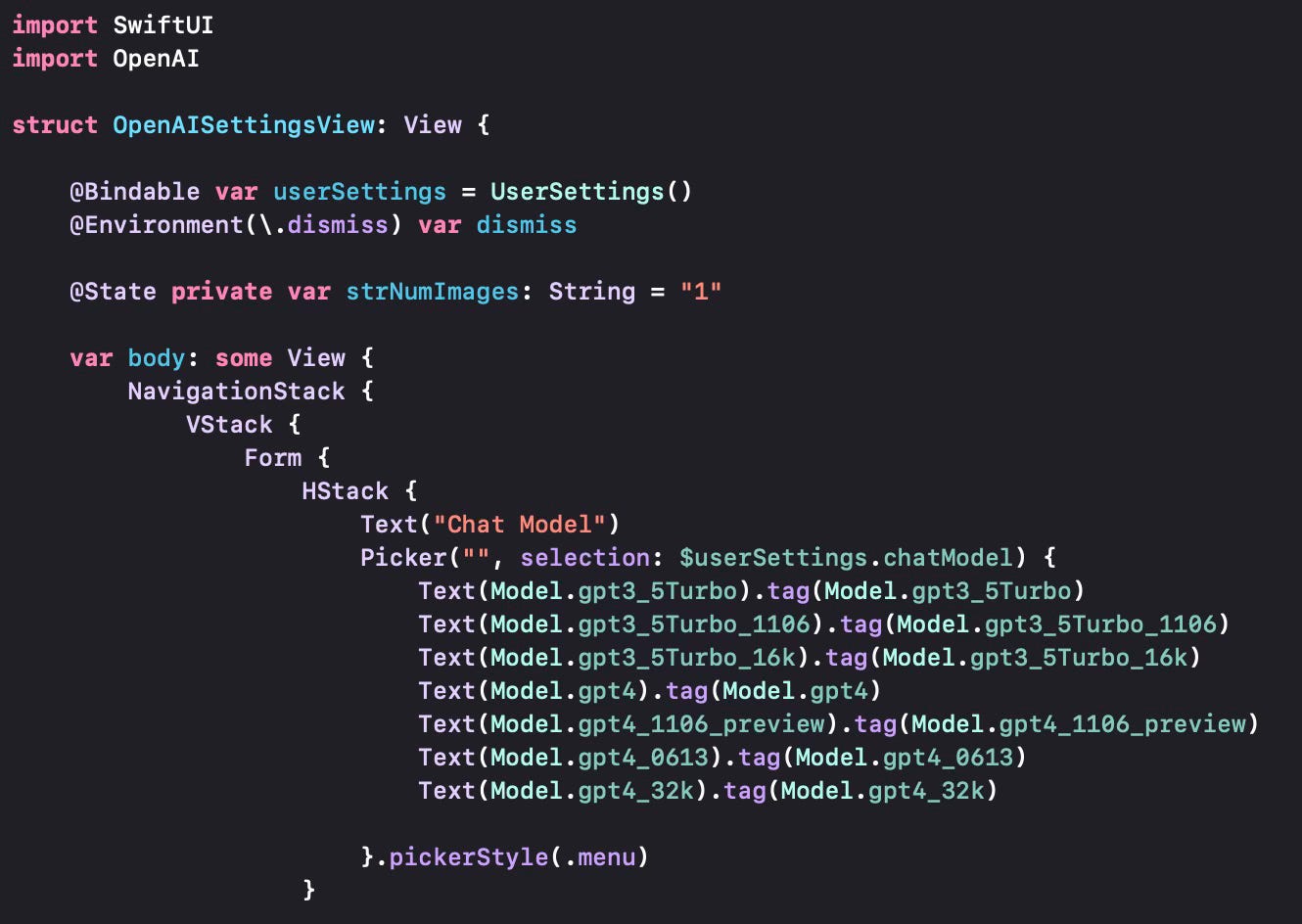 Model parameters for the OpenAI API