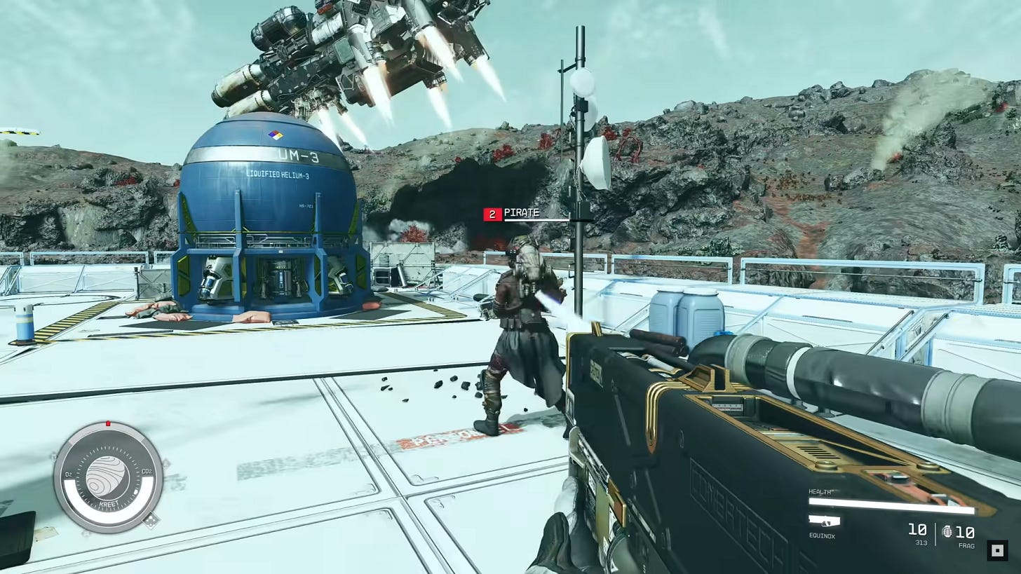 Shooting a pirate as a spaceship takes off