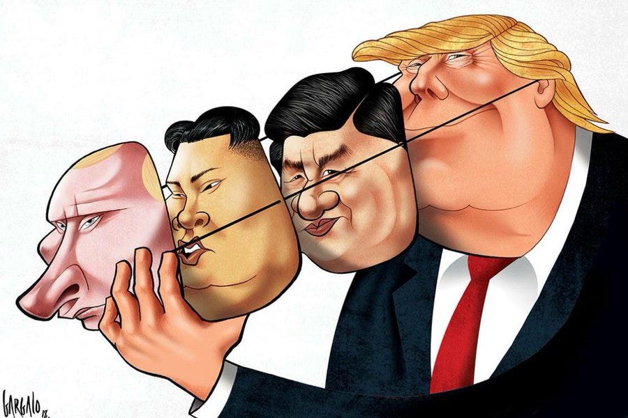 Donald Trump, Xi Jinping, Kim Jung Un, Vladimir Putin