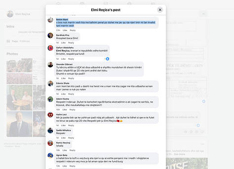 Elmi Reçica's Fan Club in Facebook of the Post of June 10, 2026