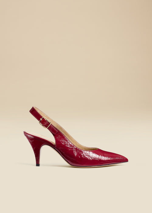 River Slingback Pump in Oxblood Crinkled Leather