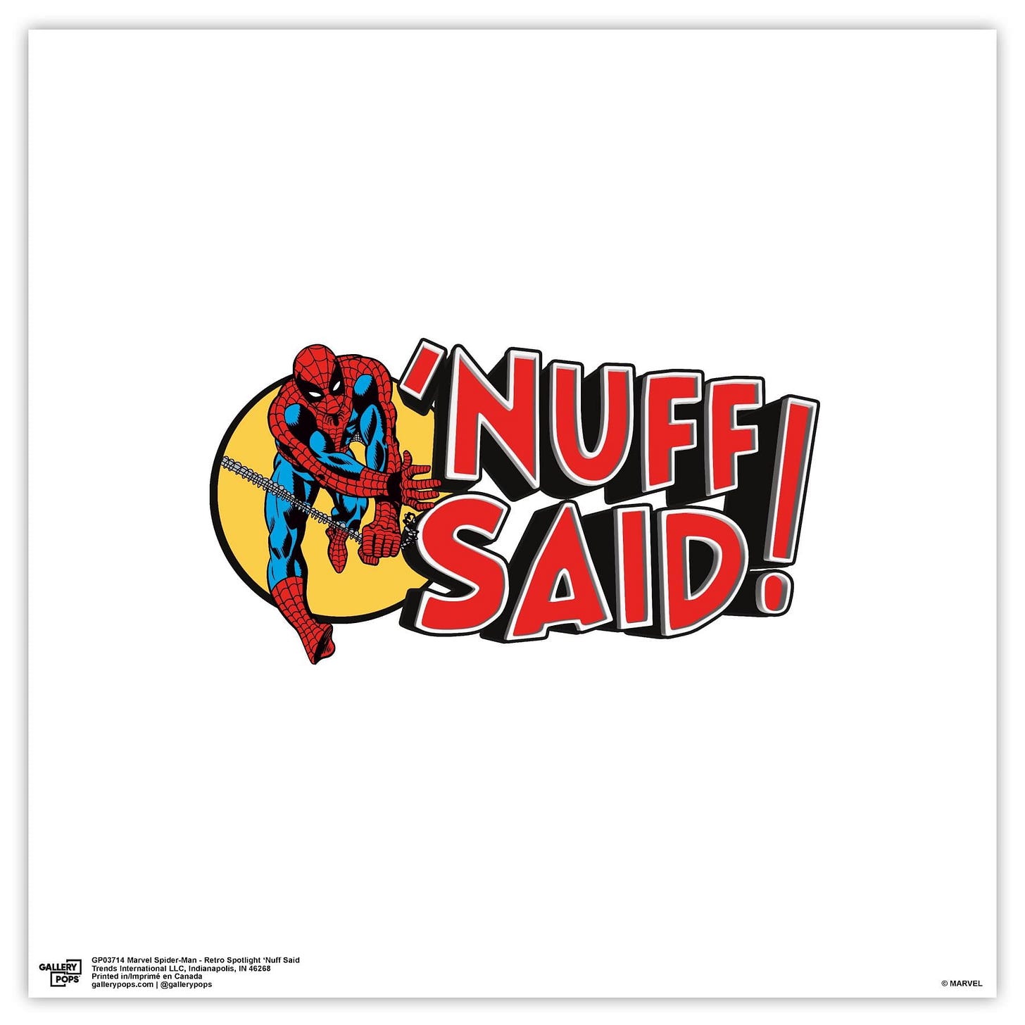 Gallery Pops Marvel Spider-Man - Retro Spotlight 'Nuff Said Wall Art, Black  Framed Version, 12" x 12"