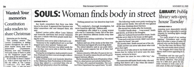 Third and last installment of the Forgotten Souls series published on Nov. 26-27,2000 with the last unsolved homicide case and a story about creation of a cold case unit at the Lawton Police Department, something that took place as we rolled out the series. Click on each picture to see the full page. (Mc Nelly Torres | Don’t Forget My Voice)