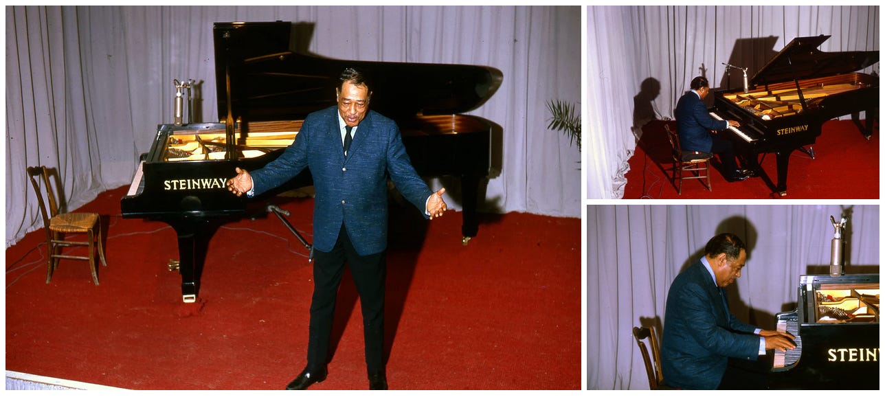 Duke Ellington serenading a chicken.?