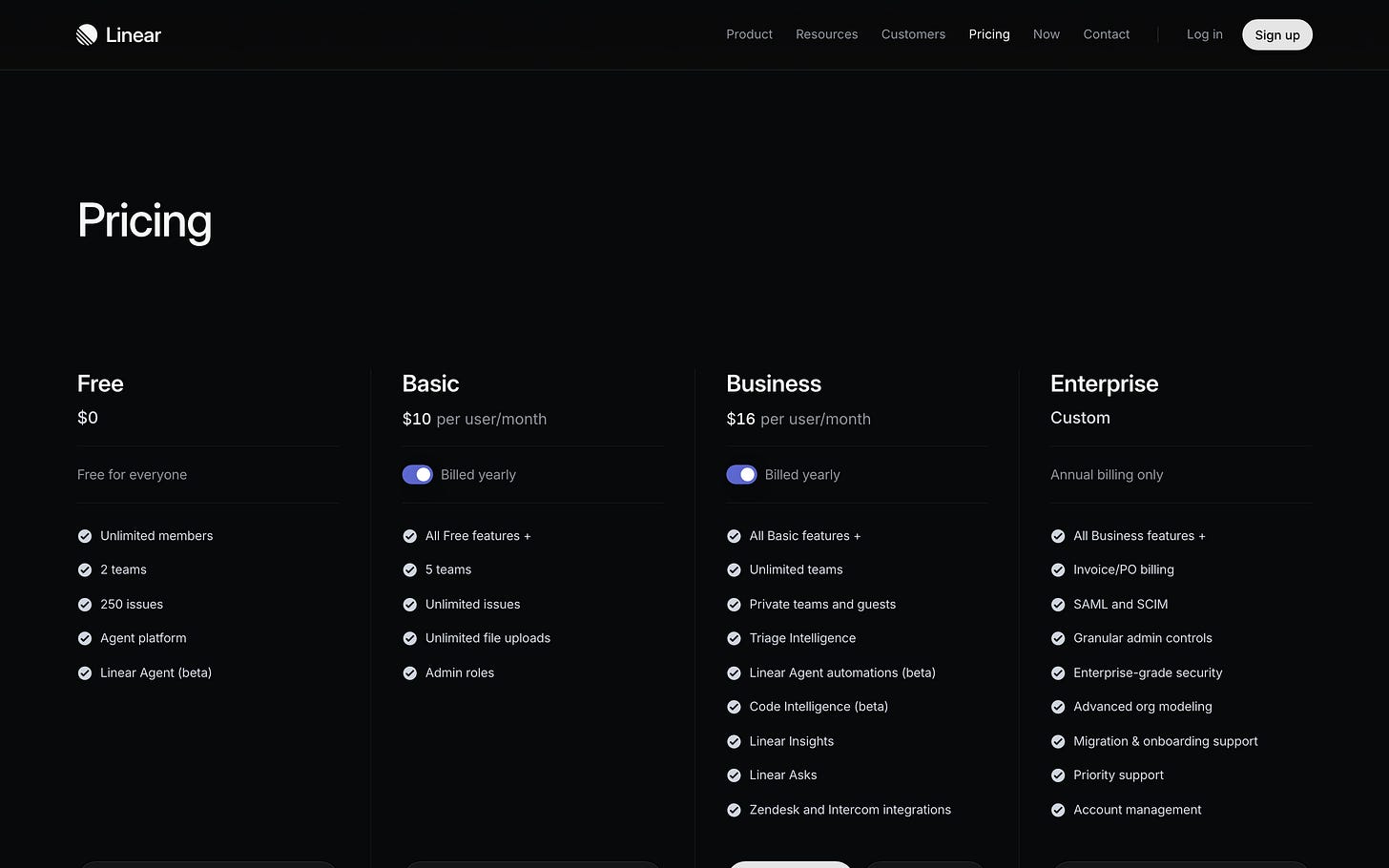 Steal from Linear: restraint. Three dark cards, one accent, and the type hierarchy carrying the whole page.