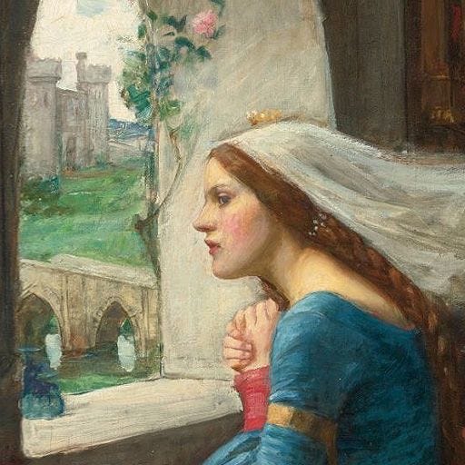 This may contain: a painting of a woman looking out a window