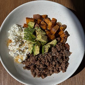Sweet Potato, Ground Beef & Cottage Cheese Bowl