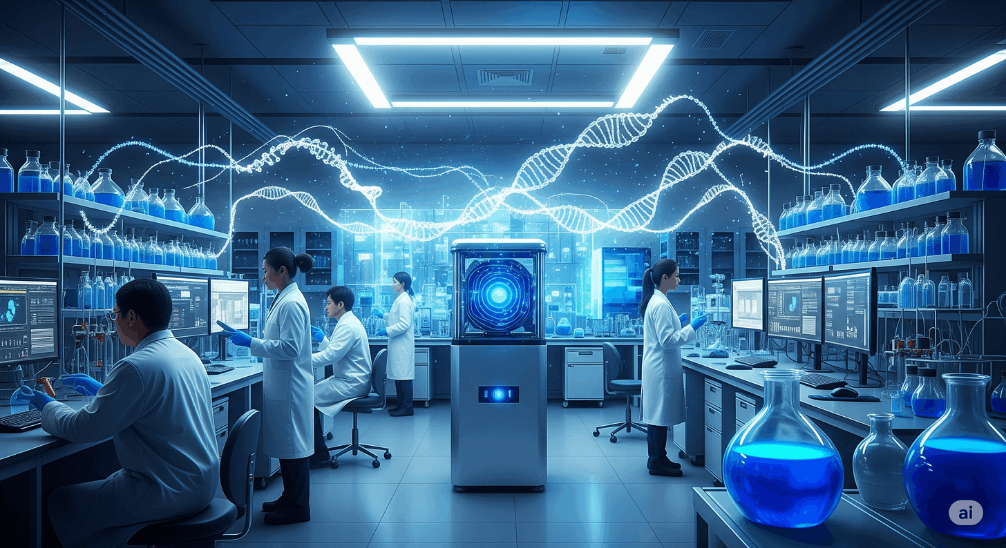 Scientists working in a lab with a quantum computer