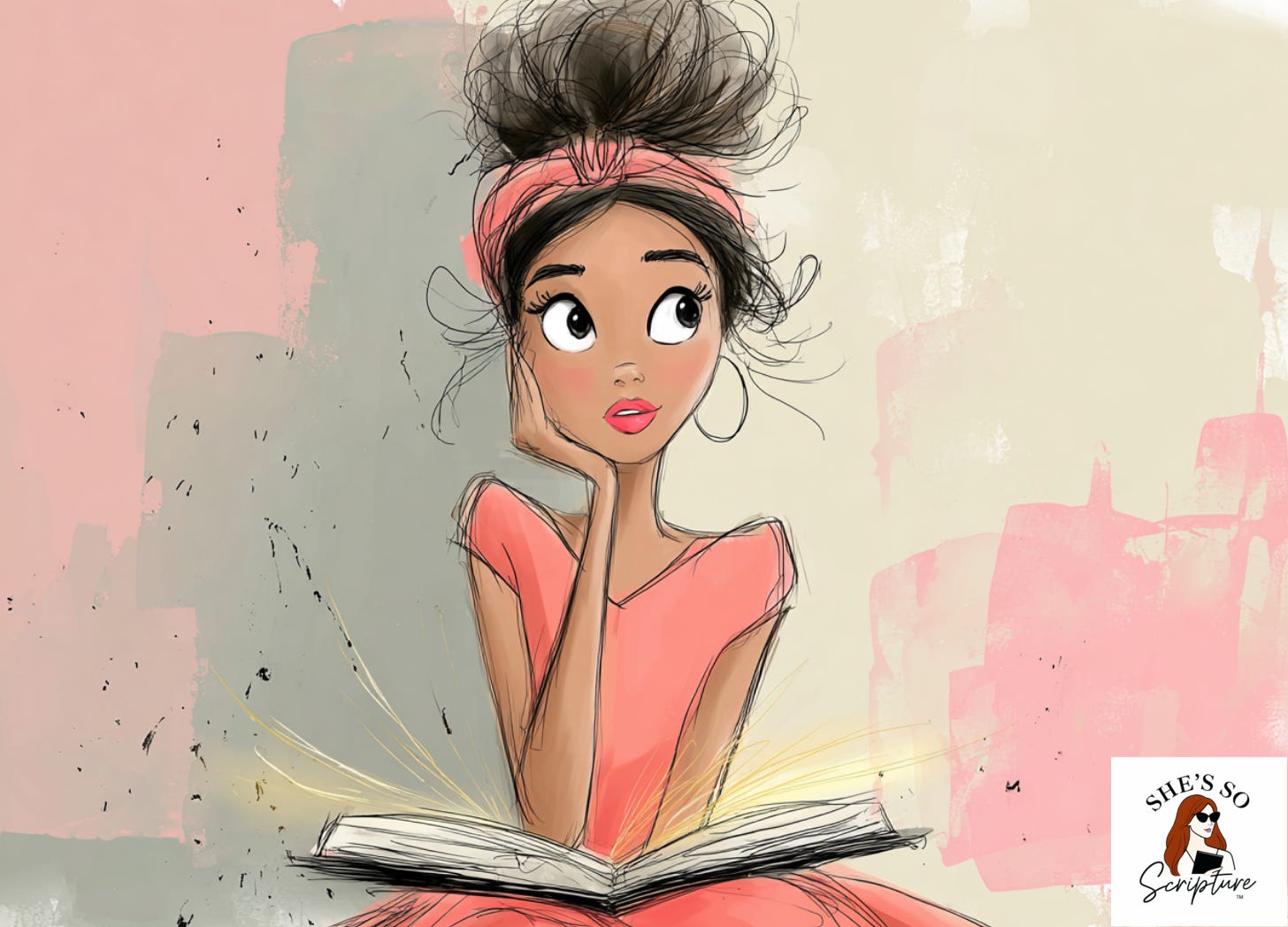 a woman studying her Bible and her hand to her face in surprise a woman studying her Bible and her hand to her face in surprise